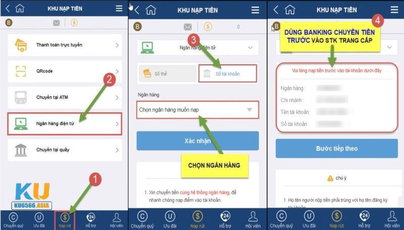 Nạp tiền KU6566 bằng hệ thống banking online cực nhanh